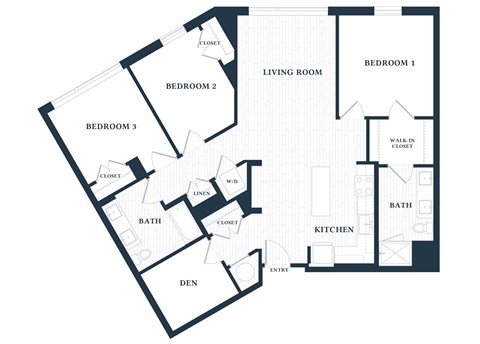Floor plan for 3 beds, 2 baths, 1372 sqft